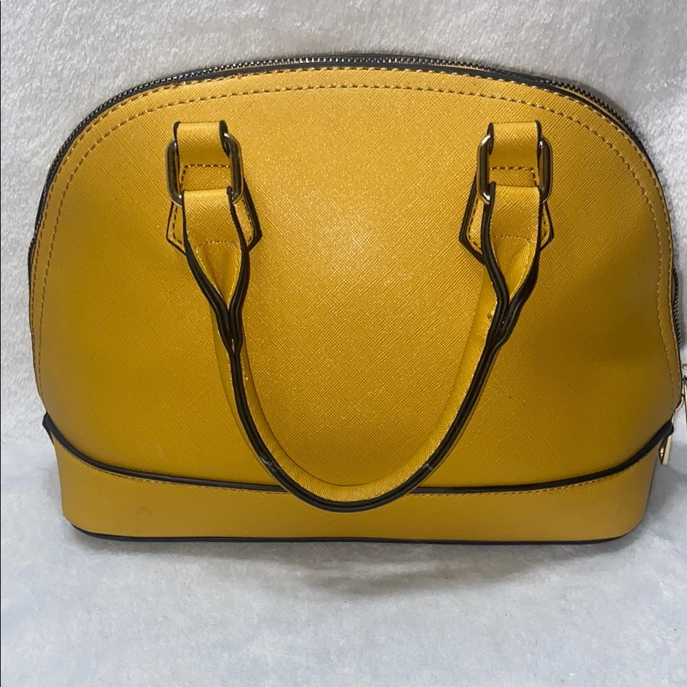 FashionPuzzle Zip-Around Saffiano Classic Dome Satchel (Yellow)